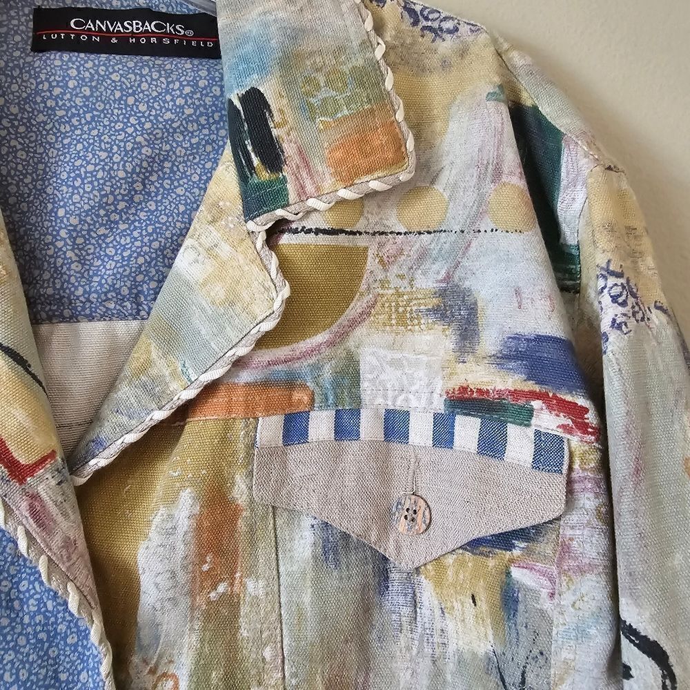 Canvasbacks Jacket Women Large Beach Linen Cotton Art to Wear Lutton Horsfield - Picture 6 of 7